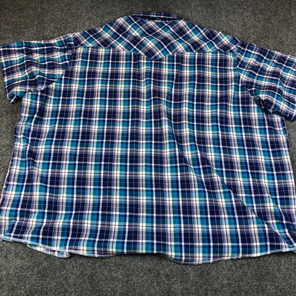 Wrangler Western Shirt Mens 4X Blue Green Plaid Pearl Snap Short Sleeve Big Tall - Picture 7 of 14